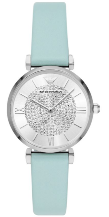 Emporio Armani Gianni T Bar Analog Crystals Silver Dial Blue Leather Strap Watch For Women - AR11443 - Image 2